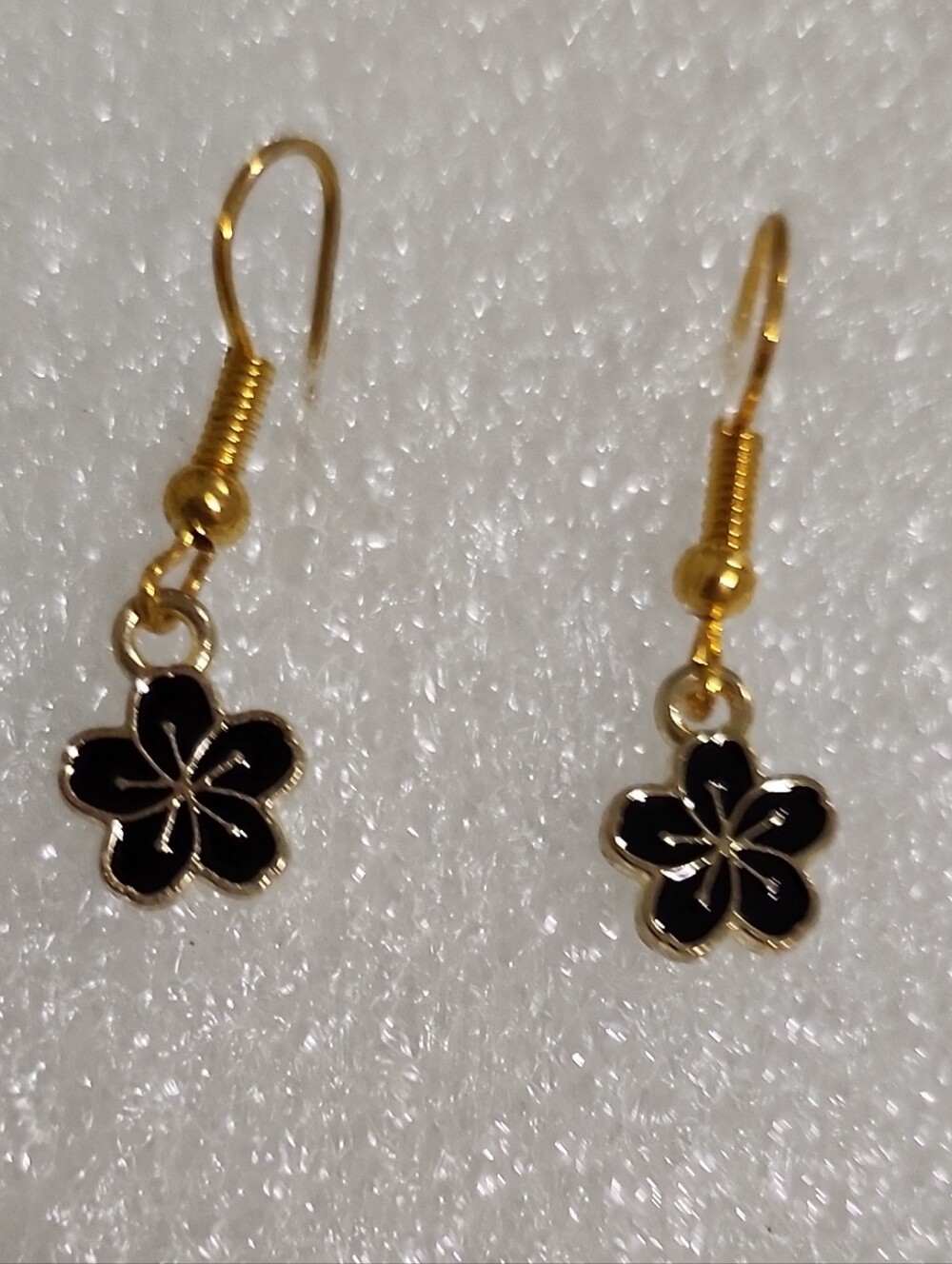 Gold-Tone Black Flower Drop Earrings - Women Jewelry